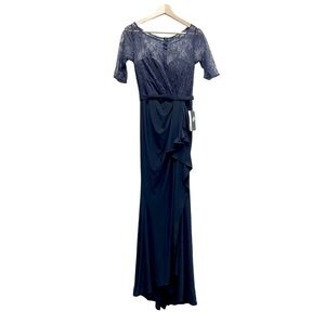 NWT JS Collections Navy Lace Gown Mesh Maxi Dress Size 4
